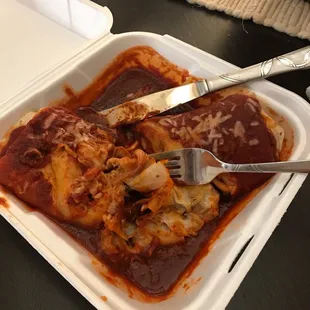 Bean cheese burro enchilada style.... yummy