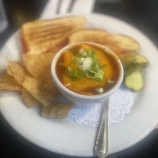 Grilled Cheese Sandwich Veggie Chili Soup
