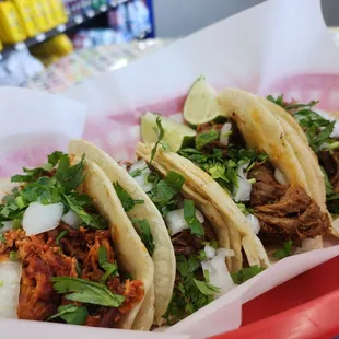 Pollo and birria tacos