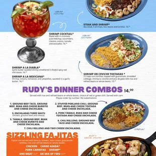 Rudy&apos;s Little Hideaway Dinner menu.
