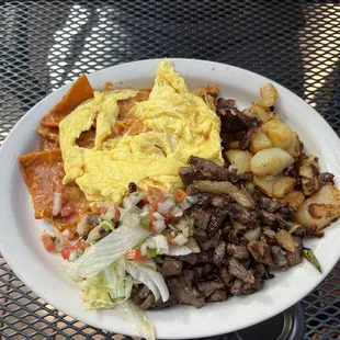 Chilaquiles with carne asada