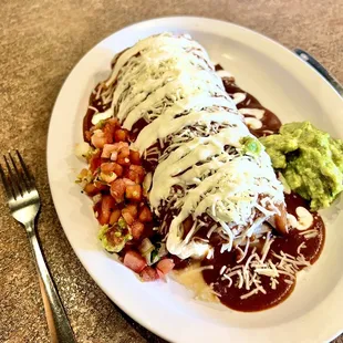 Super burrito, mojado style (with sauce). It's as big as my arm!