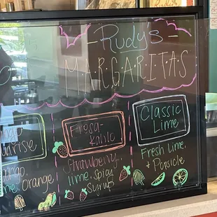 a menu on a blackboard