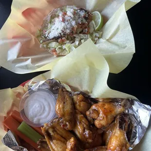 Spicy Mango Wings and Fish Tacos