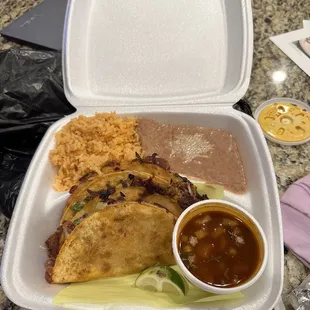 3 Quesatacos with rice and beans