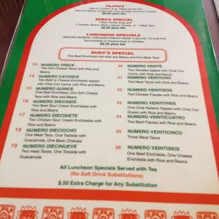 Lunch menu