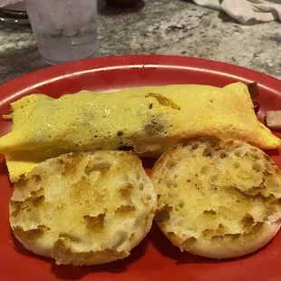 Western omelet with English muffin