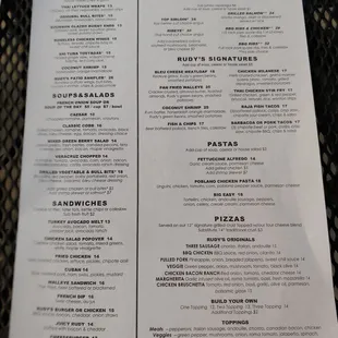 Lunch/dinner menu