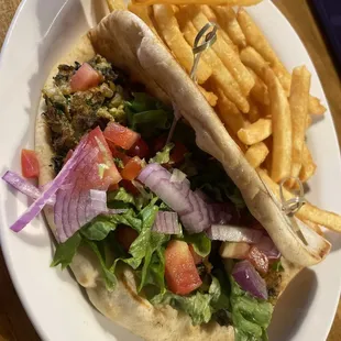 Veggie burger and fries