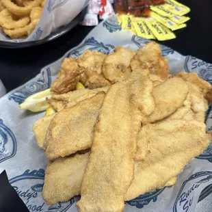 Family meal, fish and shrimp