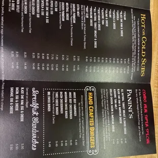 the menu of the restaurant