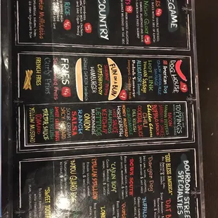 the menu of the restaurant