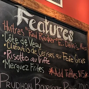 a menu on a blackboard