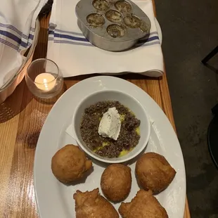 Savory beignets, escargot