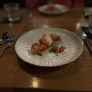 Chestnut dessert with quince sorbet