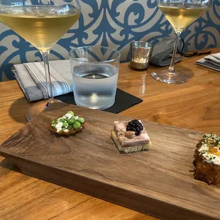 Duck &amp; Pork Pâté.  Sweet peas with feta. Potato, roes and cream