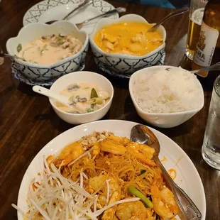 Tom Kha Gai, Shrimp Pad Thai, and Curry with Rice