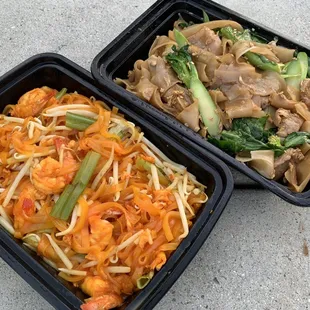 17. Pad Thai Noodle w/ shrimp (left) and 18. Pad See Ew Noodle w/ pork (right)