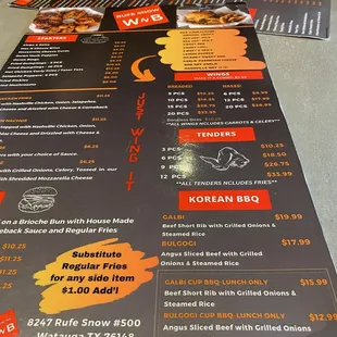 menu and prices