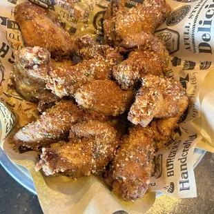 Garlic Parmesan shaken with Nashville Hot 3 dry rub.