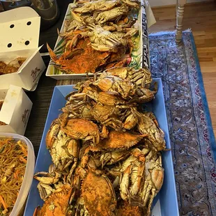 Laid out at the party: one dozen large males, two dozen females, and 42 shrimp