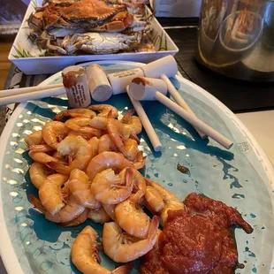42 shrimp with sauce closeup