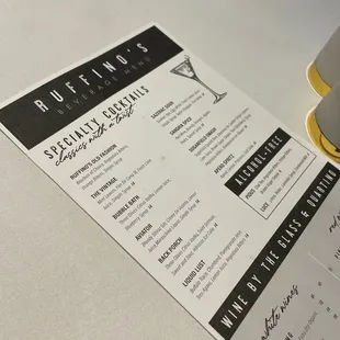 a menu for a drink