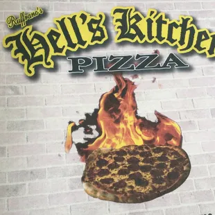 a pizza on fire
