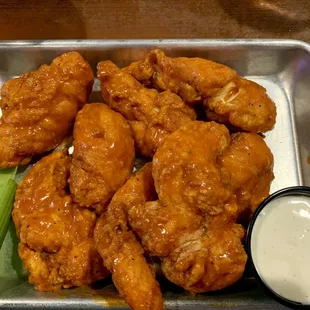 Boneless buffalo wings!! Great ranch too! Buffalo isn't really hot but nor is it tame