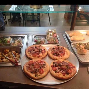 a variety of pizzas