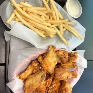 chicken wings and fries