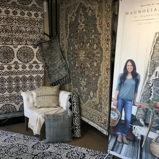 We carry a beautiful collection of Magnolia Home by Joanna Gaines rugs, pillows and throws.
