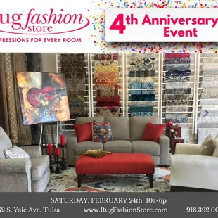 It&apos;s our 4th Anniversary and we&apos;re throwing a party.  Saturday, Feb. 24 from 10a-6p.  Food, refreshments and hourly prizes.