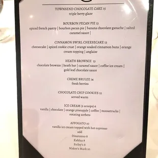 Rugby Grille Dessert Menu