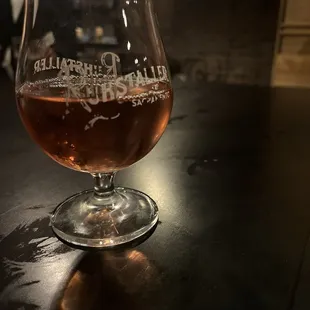 a glass on a table