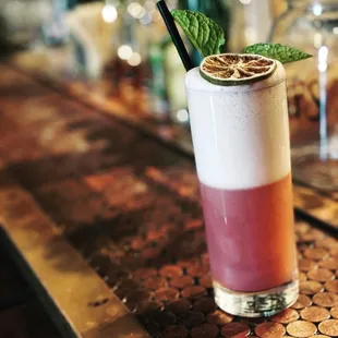 a drink on a bar top