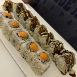 Spicy Cali Crunch and Godzilla roll