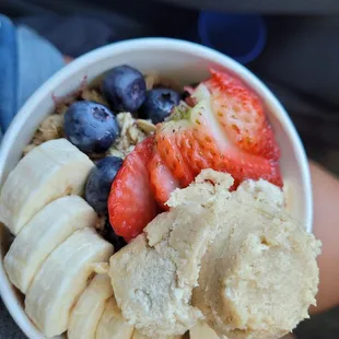 a person holding a bowl of fruit