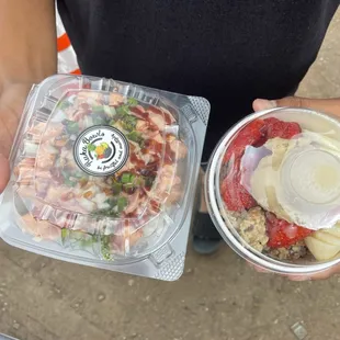 Acai bowl with ruka dough and spicy ahi bowl