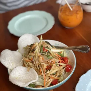 Somtum Salad and Thai Iced Tea