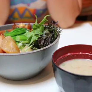 Almond Miso Soup and Kakuni Donburi