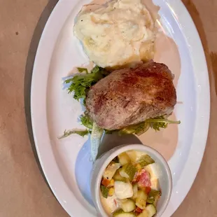 Meatloaf with Mashed Potatoes and Calabacitas