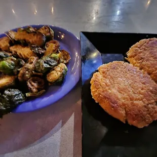 Crab cakes and Brussel sprouts