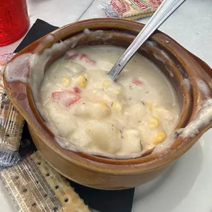 Shrimp and corn chowder (I would pass next time)