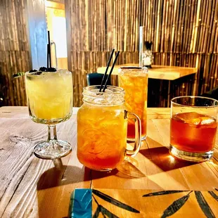 three drinks on a table