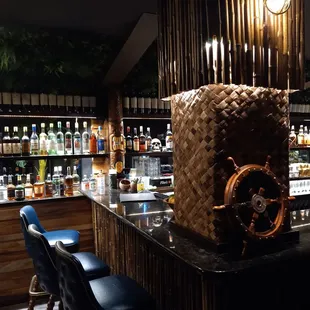 The bar, huge rum collection.