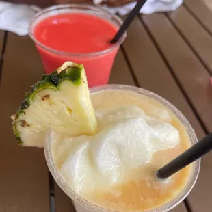 A piña colada and a strawberry daiquiri.