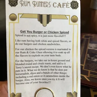 Explanation of what a spiced burger is.
