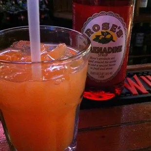 Bartender recommendation from Peach schnapps with vodka and grenadine syrup.