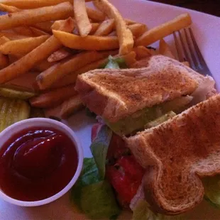 Tuna sandwich with fries.